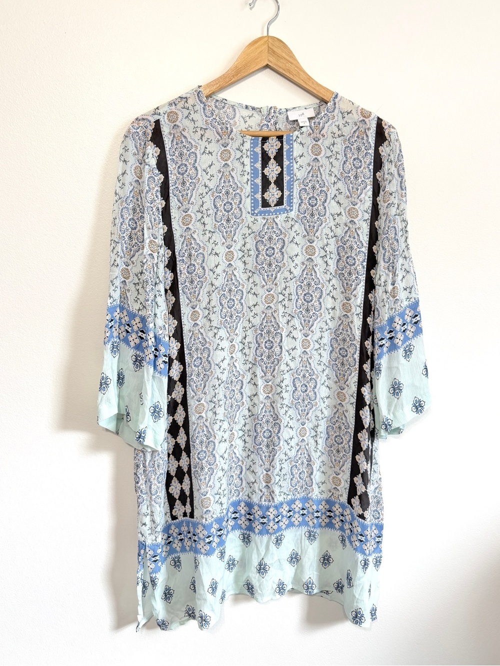 J. Jill Floral Sea Glass Blue Women's Tunic Top Size Medium Boho Beach Summer
